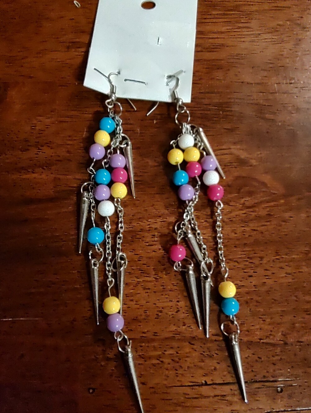 Colorful Beaded Dangle Earrings with Silver Spikes